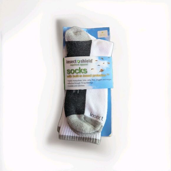 Insect Shield Crew Socks Medium 9-11 White Black Gray Outdoor Hiking - Picture 1 of 6